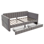 Upholstered Sofa Bed 90x190 with Side Storage and Drawers, Grey Velvet
