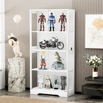 Four-tier Glass Display Case with Storage, LED, Smart Sensors, Dustproof - White
