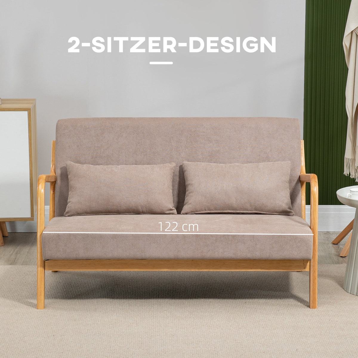2-Seater Sofa Loveseat, Cushions, Velvet Look, Light Grey