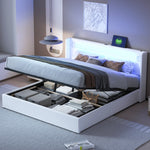 Upholstered Bed 160x200 with LED, Bluetooth, USB, Storage, PU Leather White