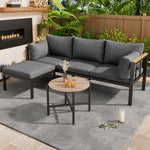 Garden Furniture Set Corner Suite with Sofa, Table & Stool, Grey
