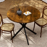 90 cm Round Dining Table, Space-Saving Kitchen Table with Metal Legs, Brown & Black