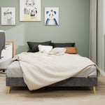 Modern Minimalist Bed Frame - 160x200 cm, Low-Profile, Grey Dutch Velvet