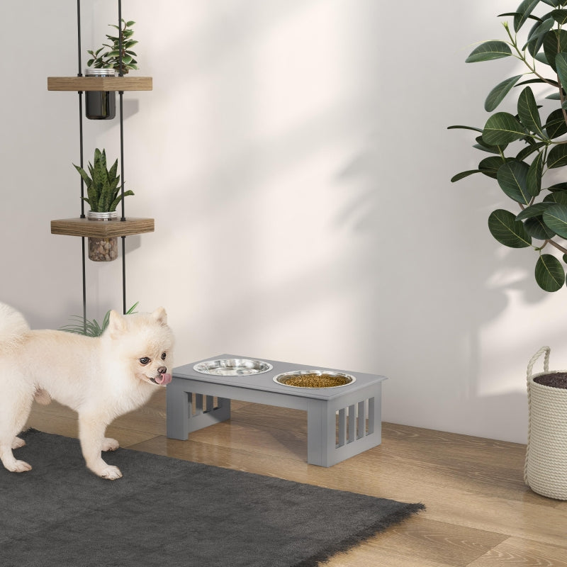 Dog Feeding Station, Non-Slip, 0.9L Bowls, Grey