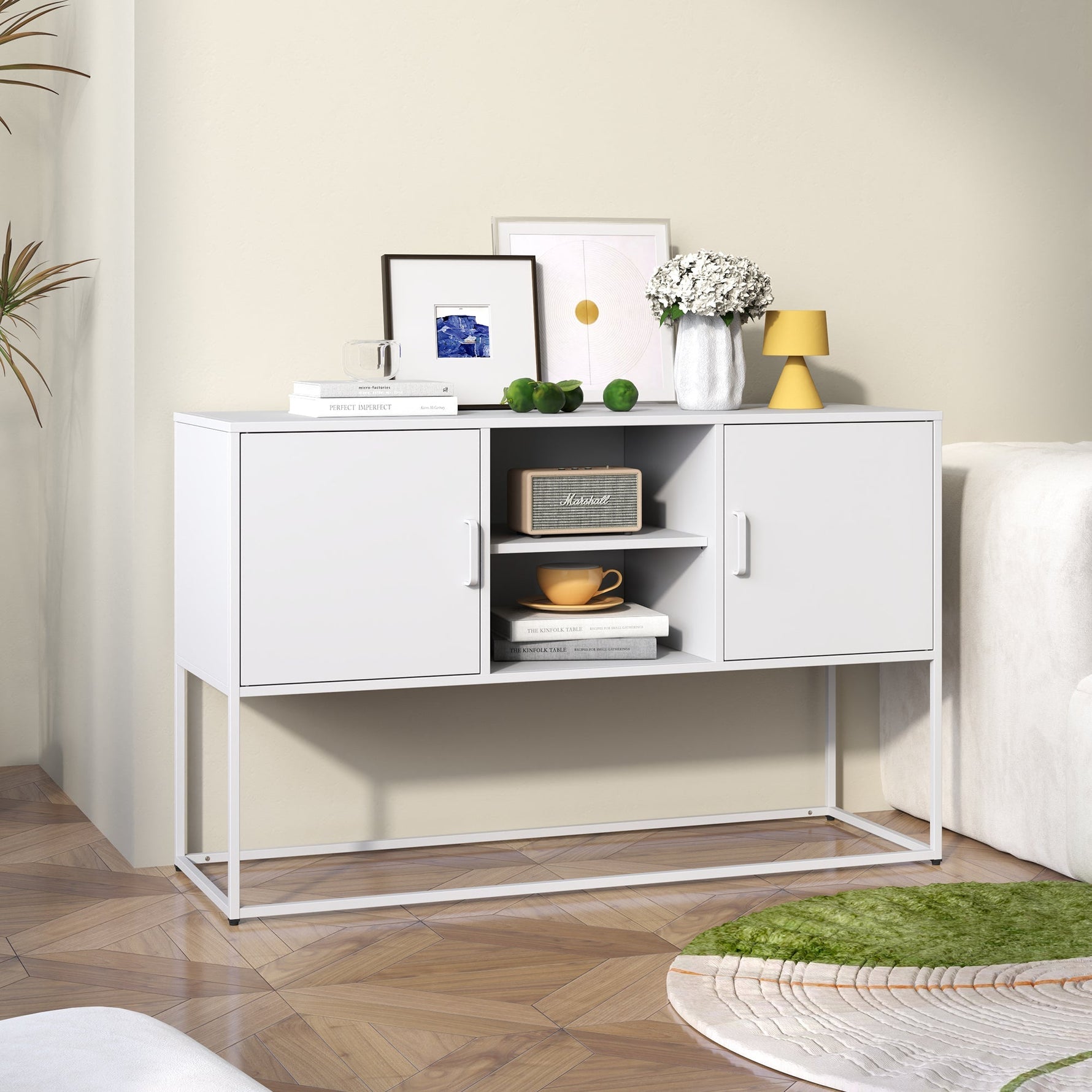 Metal Accent Cabinet Sideboard Buffet Storage 120x40x75cm - White