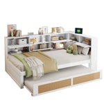 Sofa Bed, Wooden 90*200 Pull-out Multifunctional Single with Storage & Charging Port, White