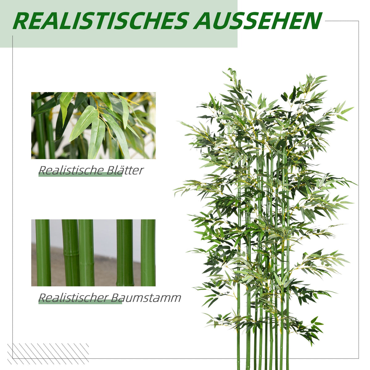 Artificial Bamboo, 180 cm Plant, Pinewood Pot, Green