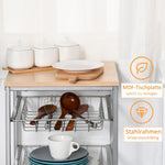 Serving Cart with Metal Baskets, 36.5 x 36.5 x 89 cm, Silver