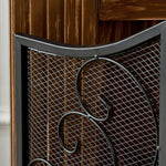 Fireplace Screen Folding 3 Panels Spark Guard Metal Black