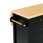 Mobile Kitchen Island, Extendable Table and Multifunctional Drawers, Black