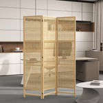 Folding Screen 3-Part Room Divider PP Rattan, Natural