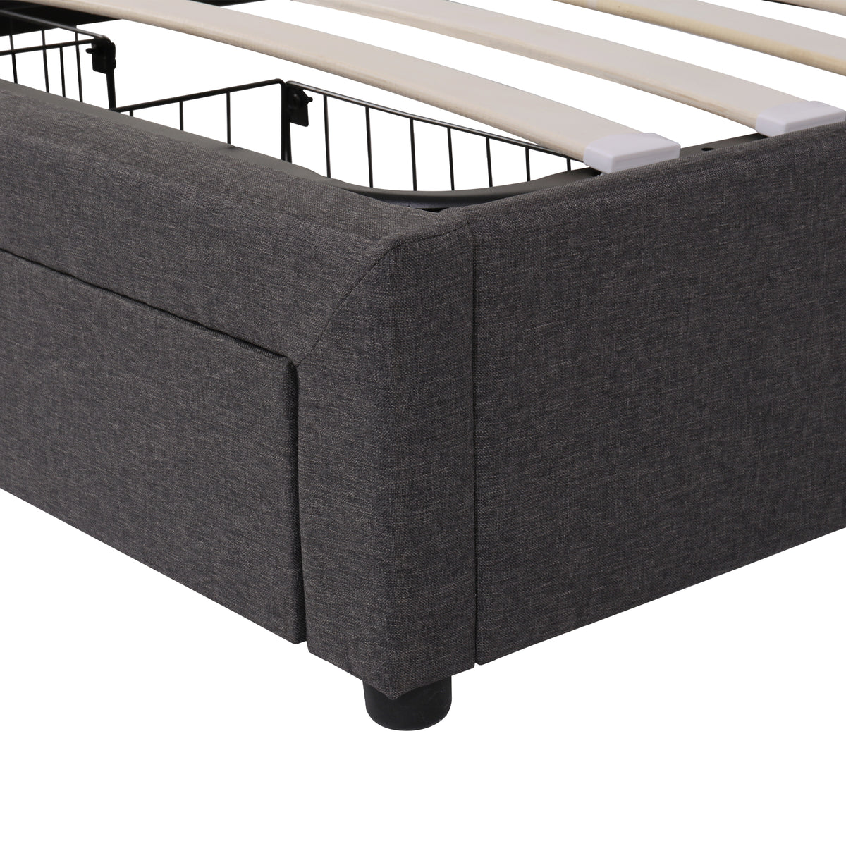 Upholstered Bed 180x200cm with Hydraulic Storage & LED, Grey Linen