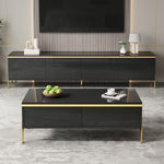 Modern Luxury TV Cabinet & Coffee Table Set - High-Gloss Gold Edges Storage