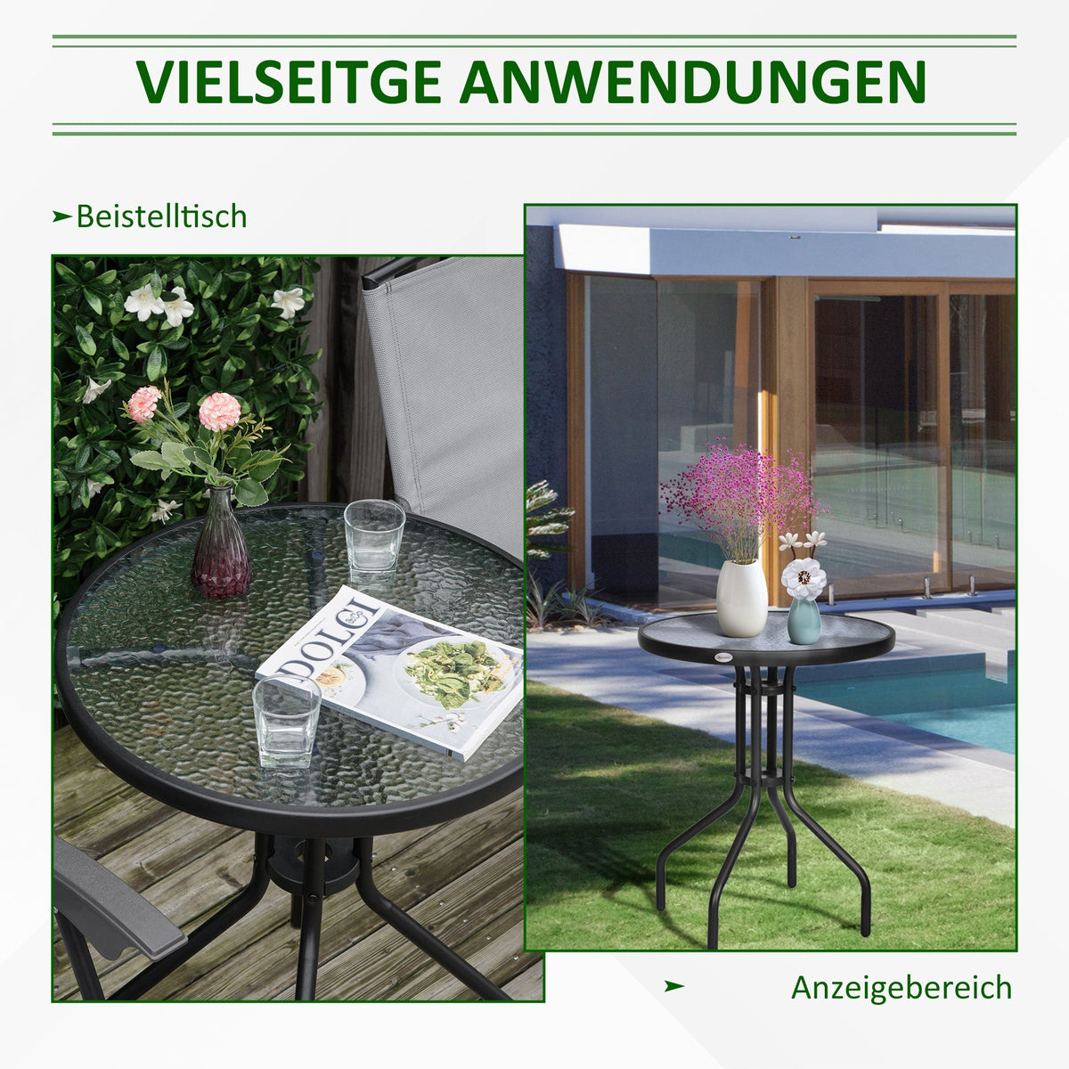 Round Garden/Balcony Table Ø60xH70cm Safety Glass Metal