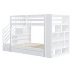 Bunk Bed with Storage Stairs and Drawers, 90x200cm, Pine Wood, White and Grey