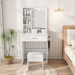 Small Vanity Desk Set with LED Mirror & Stool, White