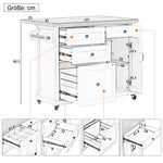 Mobile Kitchen Island, Extendable Dining Table Multifunctional Drawers, White
