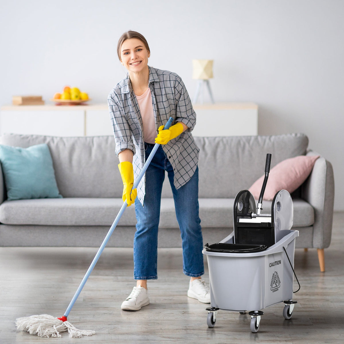 Cleaning Cart with Wringing Device, 36 Liters, Grey