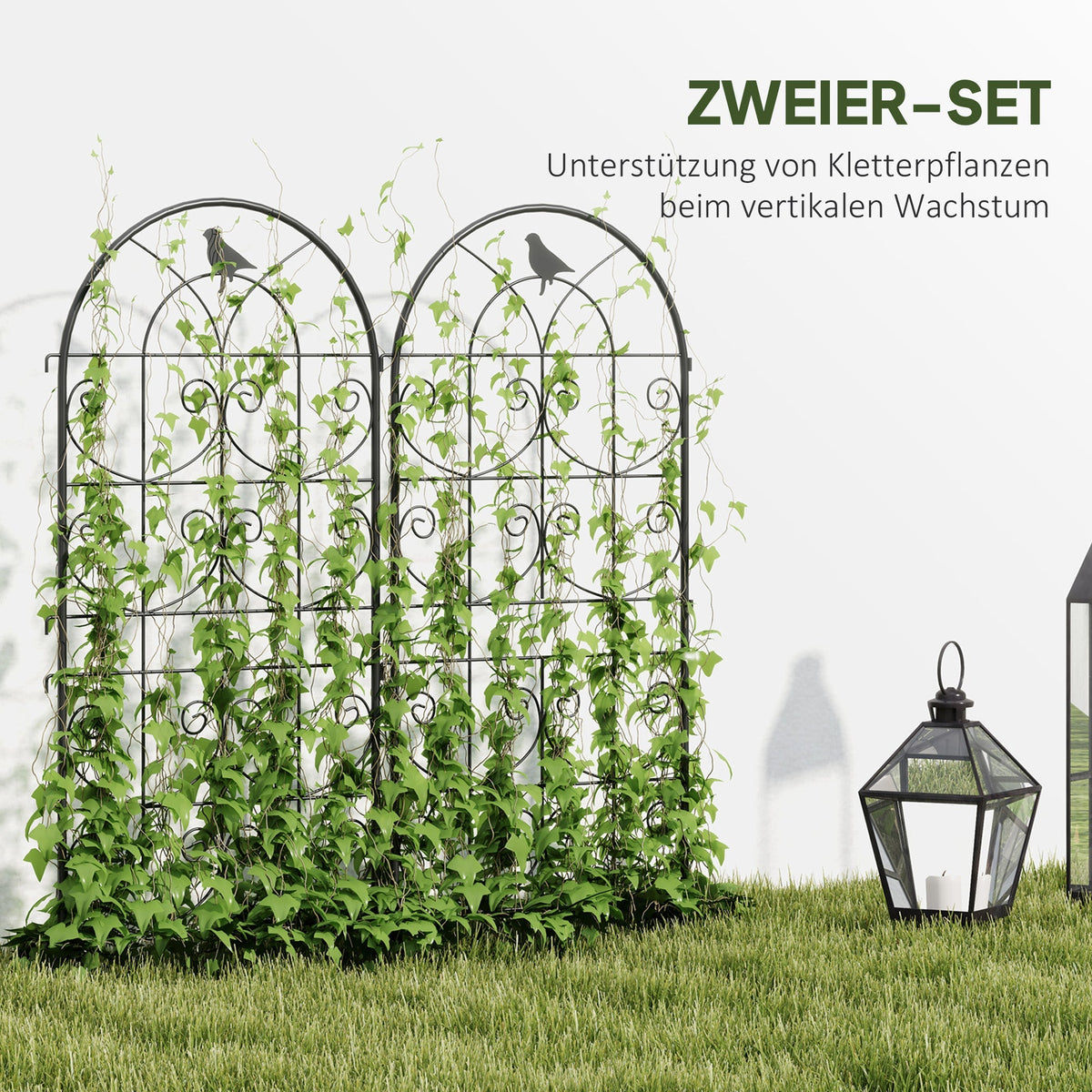 Metal Trellis Set of 2, Rustproof Bird Design 50x120cm, Black