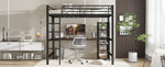 Loft Bed with Desk & Shelves 90x200cm - Black & Dark Wood