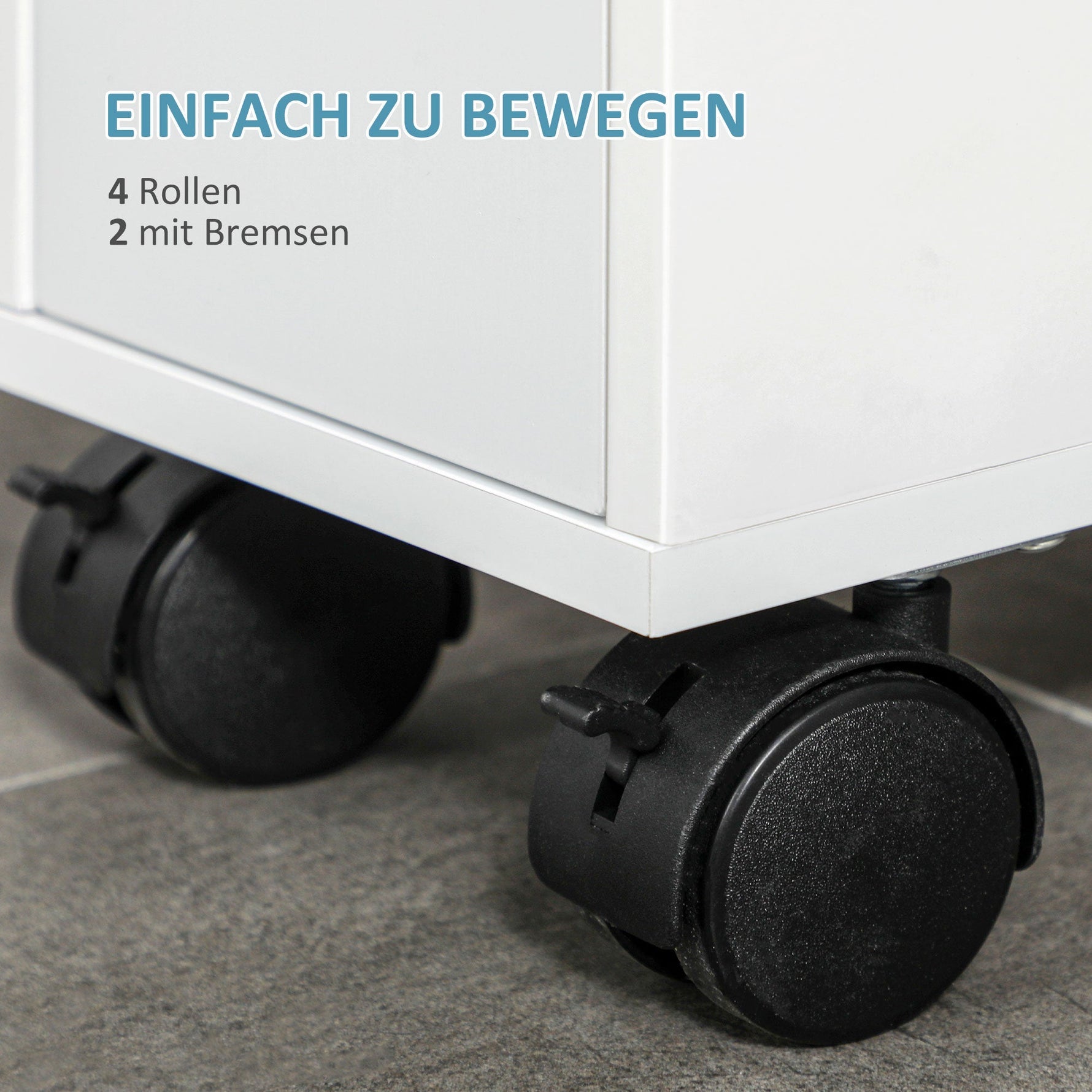 Bathroom Cabinet Niche Trolley with Wheels 2 Drawers Open Compartment, White