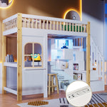Loft Bed 90x200cm LED Window Design Desk Storage Ladder Power Outlet - White/Natural