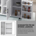 Dining Cart Sideboard 129cm Folding Worktop Storage Cabinet Wheels Reversible Feet - Wood Grain & White