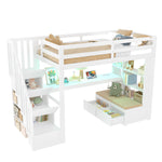 Loft Bed 90x200cm Desk Shelves Drawers Storage Stairs White