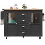 Extendable Kitchen Island Mobile Storage Drawers Spice Rack - White/Black