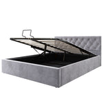 Velvet Upholstered Double Bed with Hydraulic Storage, Grey