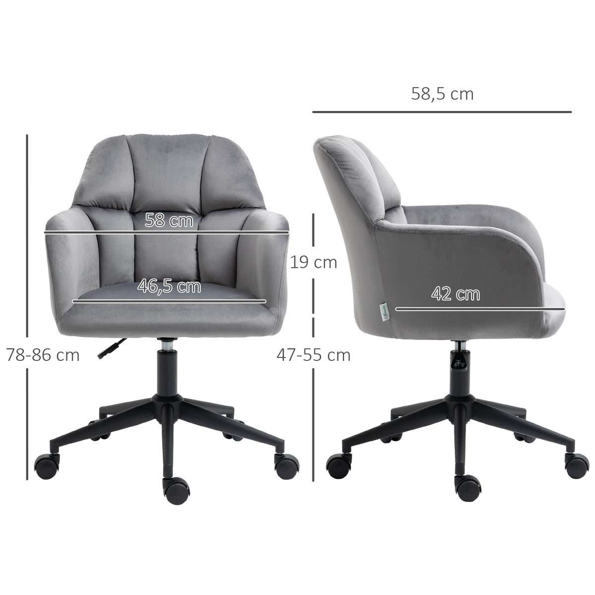 Office Chair, Modern Swivel Height Adjustable Armrest, Velvet Gray