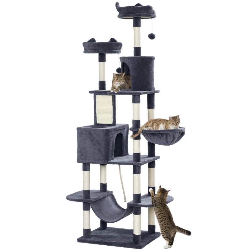 Cat Tree with Cave, 2 Play Balls, Sisal Posts, Platform, Dark Grey