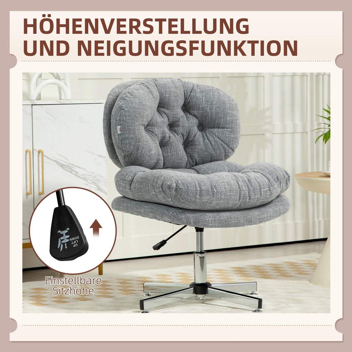Office Chair, Ergonomic Desk Swivel with Rocking and Padded Seat, Grey Linen Look