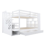 Bunk Bed with Storage Stairs and Drawers, 90x200cm, Pine Wood, White and Grey