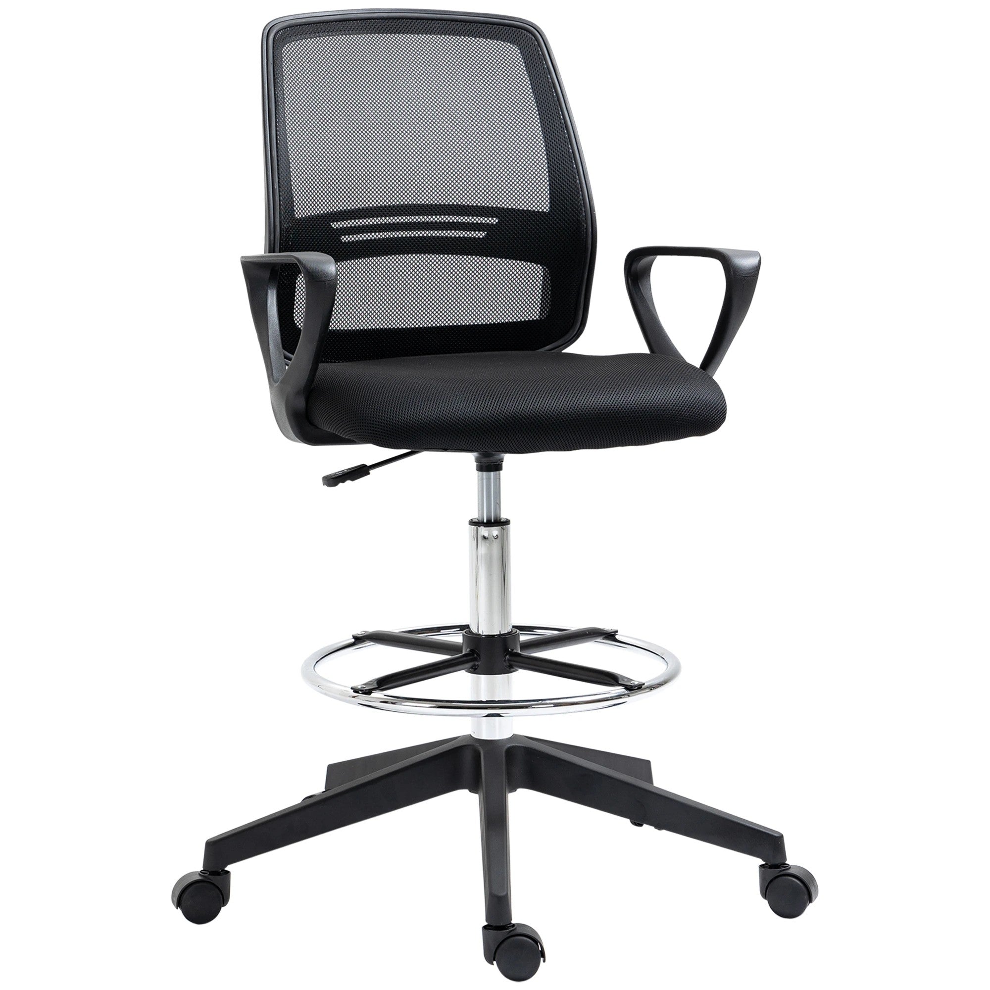 Ergonomic Office Standing Chair Swivel Height-Adjustable Footrest, Metal Black