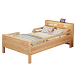 Wooden Single Bed 90x200cm with USB, LED & Storage, Wood Color