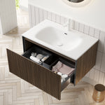 Wall-mounted Bathroom Vanity Unit with Artificial Stone Sink and Drawer, Brown Oak Grain Plywood
