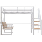 Bunk Bed with Removable Sofa, Storage and Safety Stairs, 90x200cm, White Metal