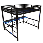 Gaming Metal Loft Bed Frame with LED Lighting, USB Station and Desk, 160x200, Black