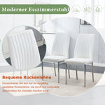 Dining Chairs 4-Piece Set, Silver Metal Legs, White PU Leather