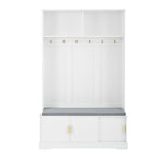 Coat rack with shoe bench, wardrobe, 6 triple hooks, freestanding, space-saving, white