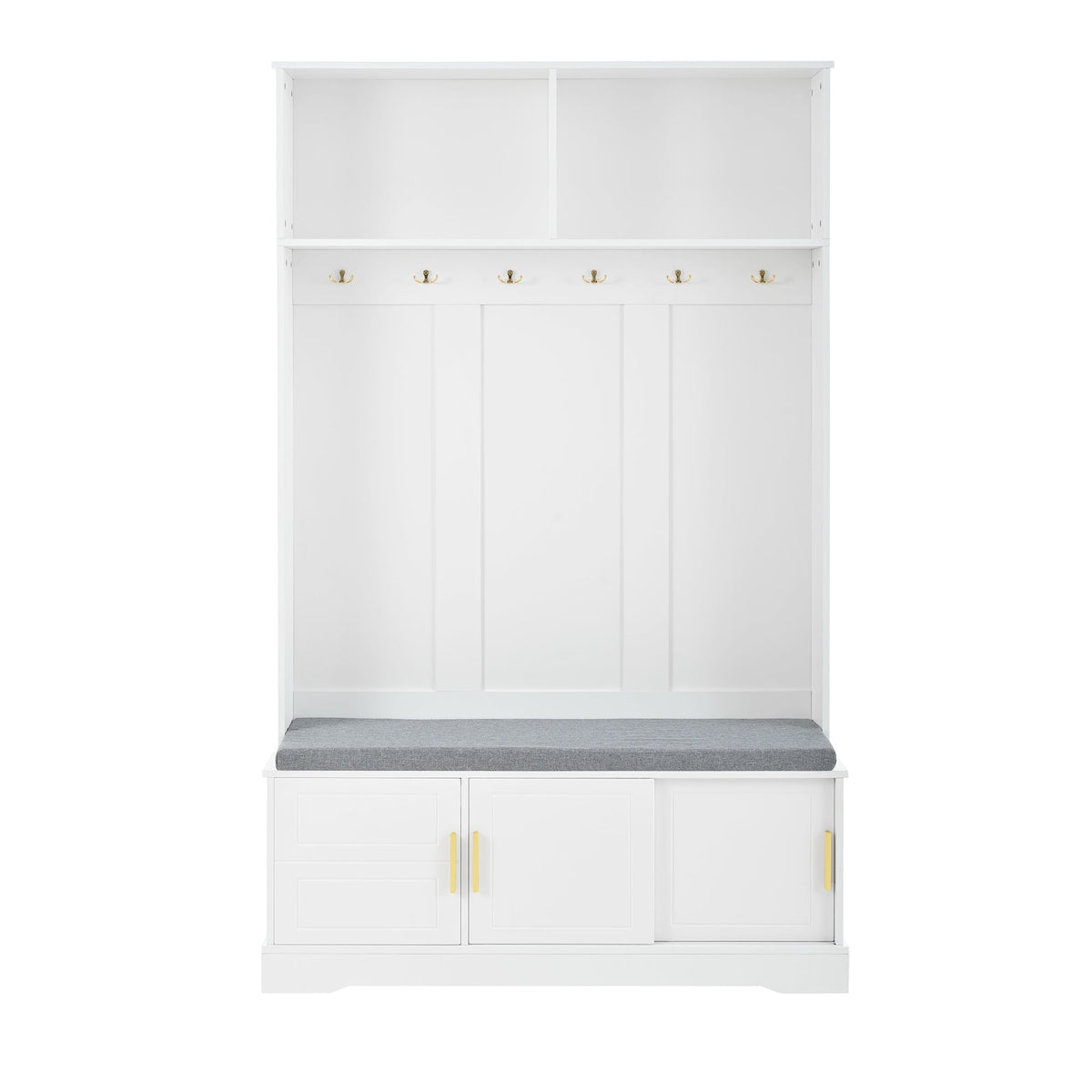 Coat rack with shoe bench, wardrobe, 6 triple hooks, freestanding, space-saving, white