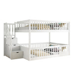 Bunk Bed 140x200, with Safety Stairs and Storage Drawers, White Wood