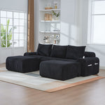 Modular Sofa - 3-Seater with 2 Ottomans, Modular, Cup Holders, Storage - Black Corduroy