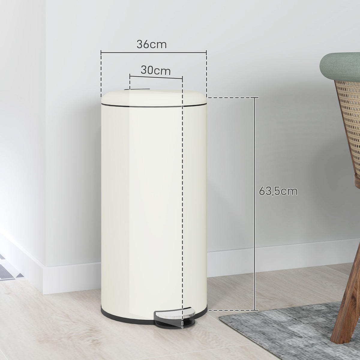 Trash Can 30L Pedal Bin, Inner Bucket, Metal