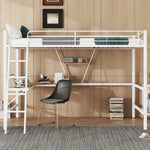 Loft Bed with L-Shaped Desk and Shelf, 90x200cm Metal Frame, White