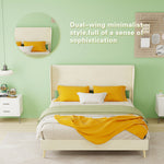 Upholstered Bed with Soft Headboard & Mattress, 140x200 cm, Beige
