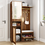 Wardrobe Set Mirror Shoe Cabinet Bench 6 Hooks - 16-Color LED Lighting