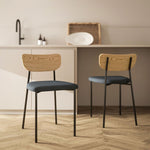 Dining Chairs Set of 2, Armless, Upholstered Steel Legs, Grey Linen Look