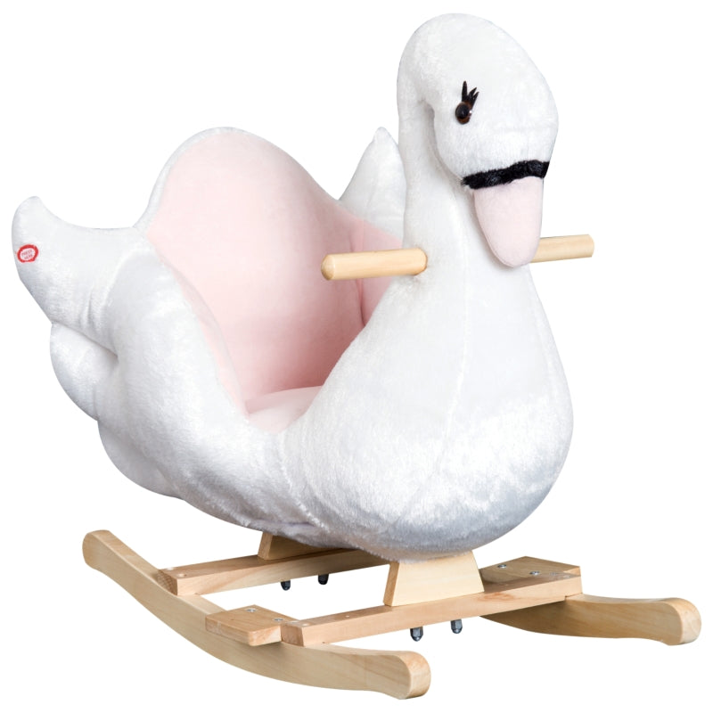 Rocking horse for children, cuddly rocking animal, pink and white